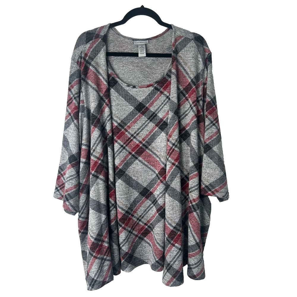 Catherines Impossibly Soft Cardigan & Tank Duet Size 3X Plaid All-in-One Sweater